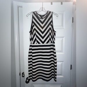 Loft Black & White Geometric Fit & Flare Dress – Size 12